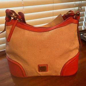 DOONEY & BOURKE Shoulder Bag Peddled Leather Canvas Hobo Purse